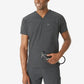 Person in gray medical scrubs showcasing men’s double-pocket scrub top design