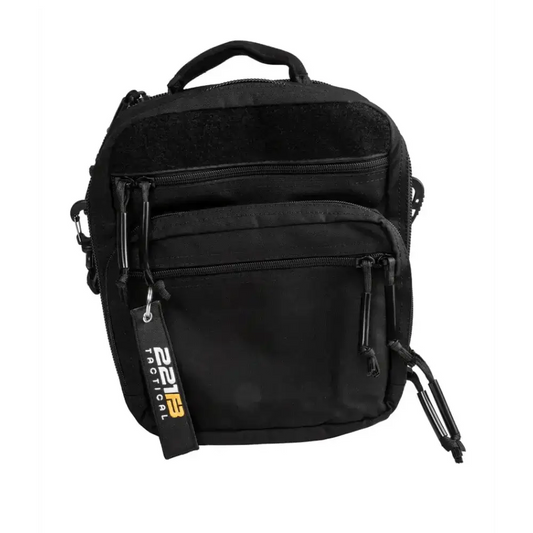 Black shoulder bag with zippered compartments, PF-1 Armored Fast Access EDC CCW Bag