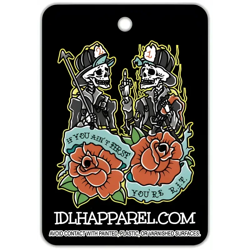 Pin design of skeleton firefighters with roses for You’re R.I.T. AIR Freshener