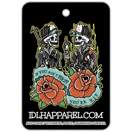 Pin design of skeleton firefighters with roses for You’re R.I.T. AIR Freshener