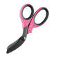 Pink and black trauma shears with black titanium coated stainless steel blades