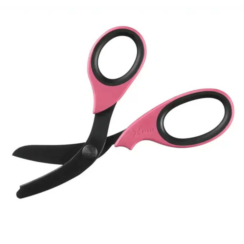 Pink and black scissors with ergonomic handles for XShear Trauma Shears with titanium coated blades