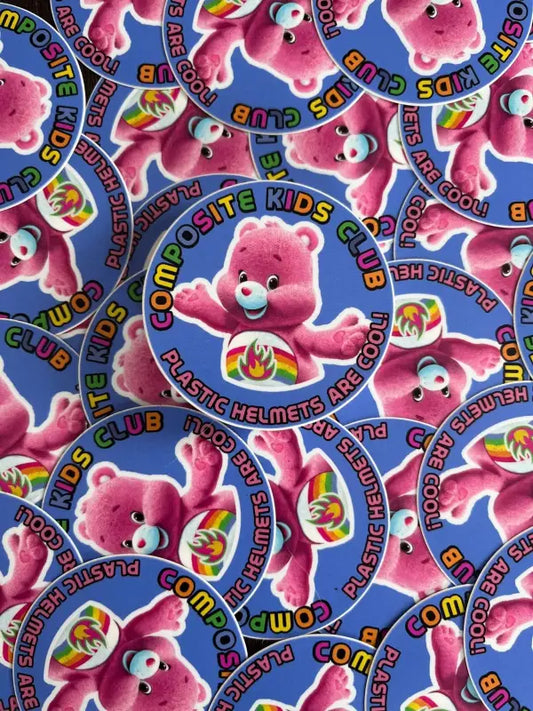 Pink Care Bear in a circular pattern with blue borders for Composite Kids Club