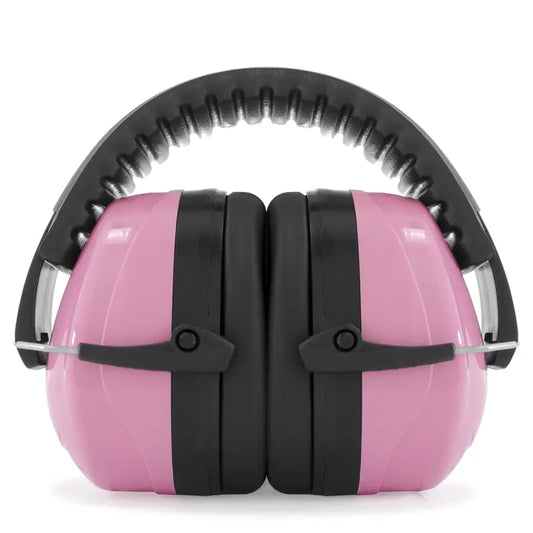 Pink 27dB NRR noise cancelling hearing protection earmuffs for effective sound reduction