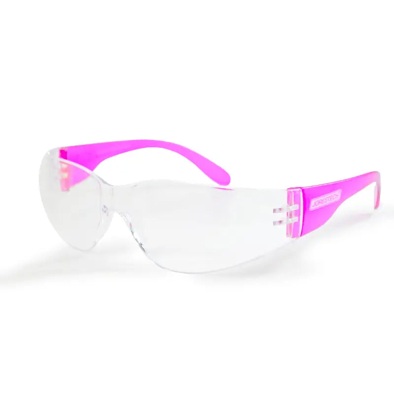 Pink-framed clear safety glasses for comfortable high impact protection