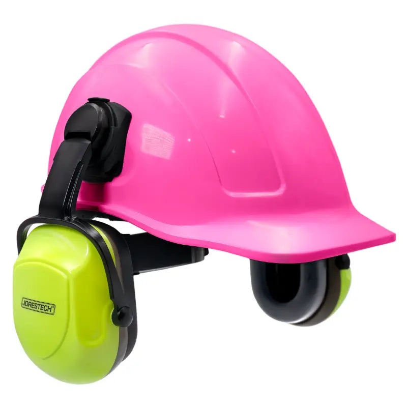 Pink Cap-Style Hard Hat Kit with High Vis Mountable Earmuffs for safety and comfort