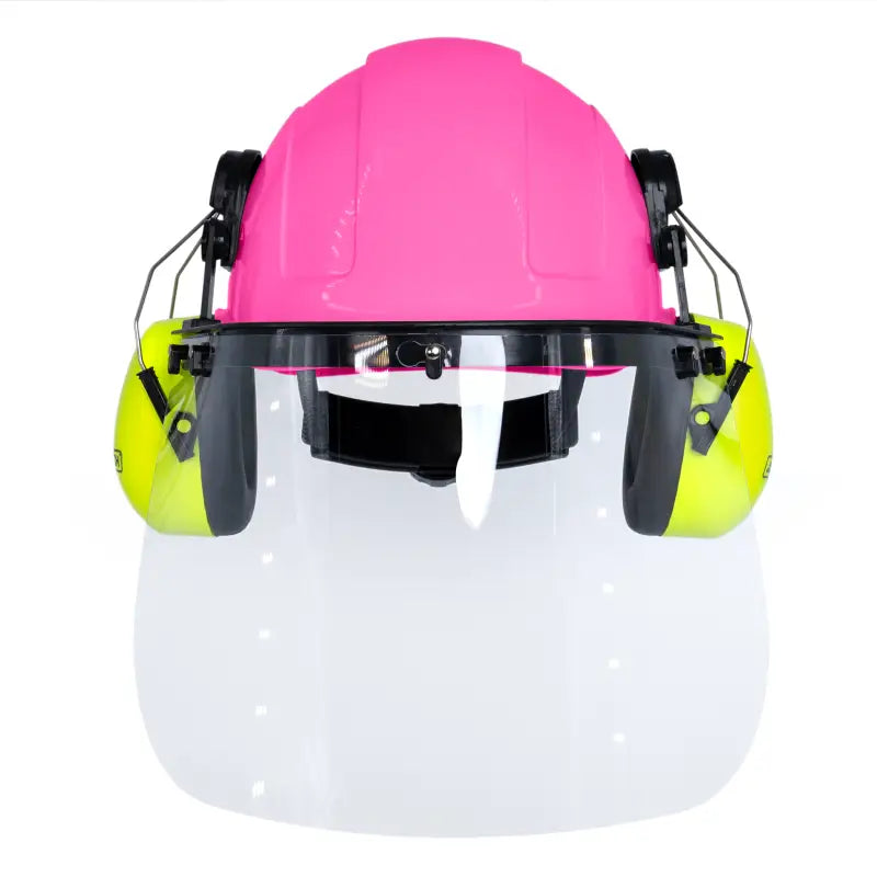 Pink Cap-Style Hard Hat Kit with Lime Mountable Earmuffs and Hi-Transparency Face Shield