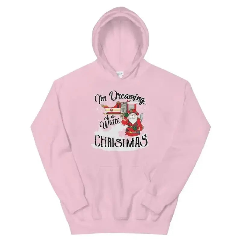 Pink White Christmas Unisex Hoodie featuring festive design and text for holiday cheer