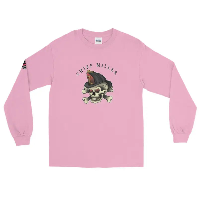 Pink Chief Miller Skull Long Sleeve T-Shirt featuring a skull in military cap design