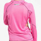 Pink long-sleeved women’s scrub jacket with contrast stitching for athletic style