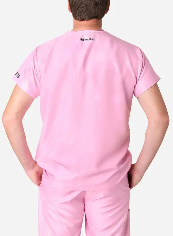 Back view of a pink Men’s Simple Scrub Top for a stylish, professional look