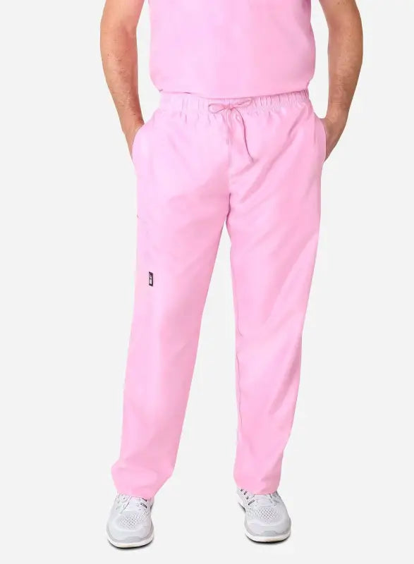 Pink Men’s Simple Scrub Pants with elastic waistband and side pockets for comfort