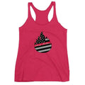 Pink Racerback Tank featuring Black and White American Flag Flame design. Vintage Shocking Pink