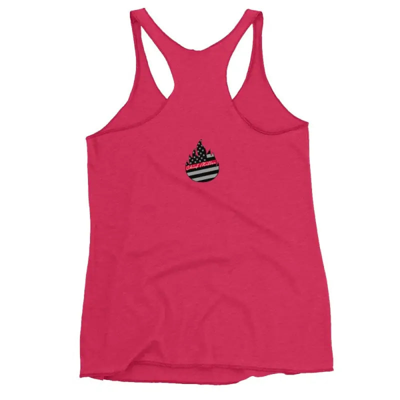 Vintage shocking pink EMS Women’s Racerback Tank with teardrop logo, statement on tattoos matter