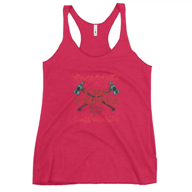 Pink Racerback Tank Top with Crossed Hammers Graphic, Vintage Shocking Pink Design