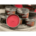 Pink scented candle in metal tin for Turn Out Gear Scented Candle collection
