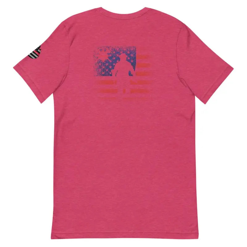 Pink Flag Firefighter Short-Sleeve T-Shirt with American flag design on back