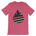 Pink t-shirt with black and white American flag flame and Chief Hustler text, Signature