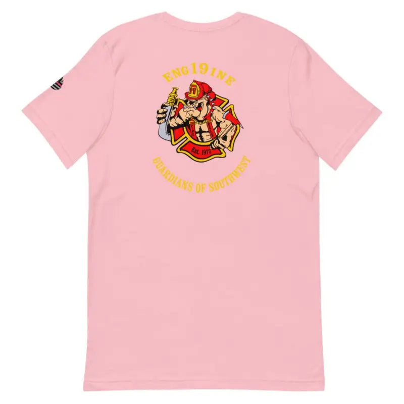 Pink t-shirt featuring Firefighter emblem design, available in Heather Prism Lilac