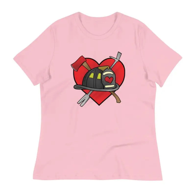 Pink t-shirt featuring firefighter helmet design in heart, available in Heather Mauve