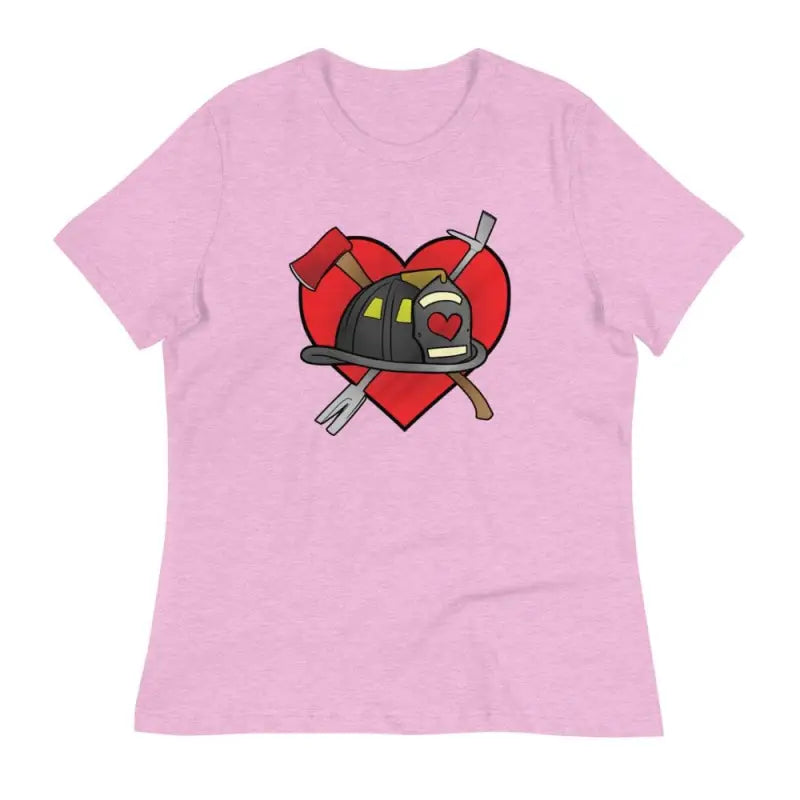 Pink t-shirt with firefighter helmet in red heart, perfect for athletic heather lovers