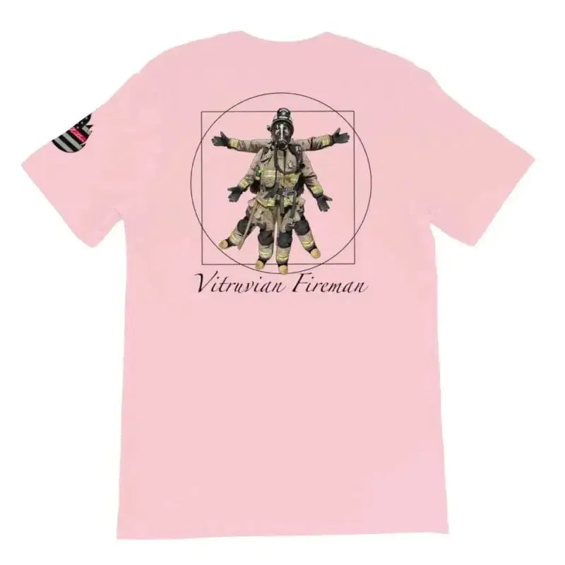 Pink Vitruvian Fireman Short-Sleeve Unisex T-Shirt with logo on back