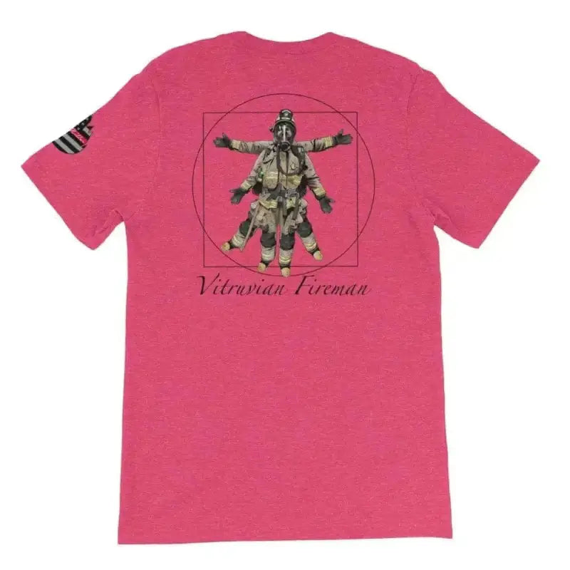 Pink Vitruvian Fireman Short-Sleeve Unisex T-Shirt featuring design on back