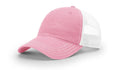 Pink and white trucker hat with serpent skull leather patch and skull leather patch