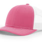 Pink and white trucker hat with leather patch for first responders firefighter themed Dumpster Fire product