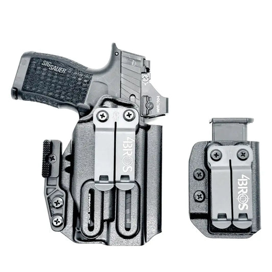Pistol and magazine in holsters from Four Brothers Holsters for P365/P365X with Streamlight TLR-7