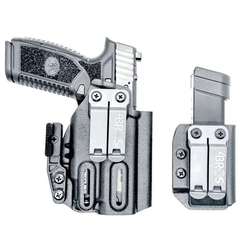 Inside waistband pistol and magazine in holsters from Four Brothers Holsters FN Reflex XL TLR-7 Combo