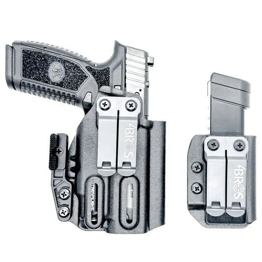Inside waistband pistol and magazine in holsters from Four Brothers Holsters FN Reflex XL TLR-7 Combo