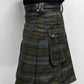 Dark green and black tartan utility kilt in Black Watch Weathered style