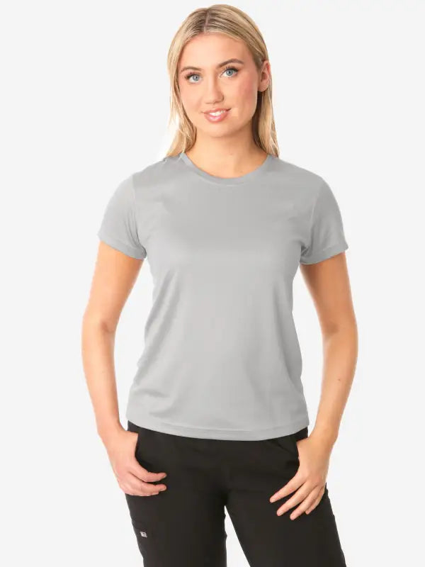 Plain light gray crew neck t-shirt for women’s short-sleeve underscrub collection