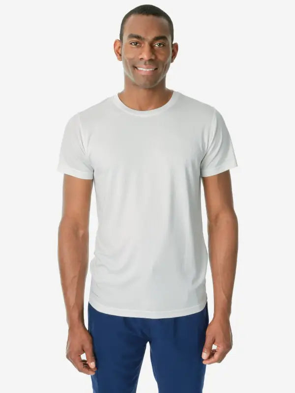 Plain white crew neck short-sleeve underscrub for men, ideal for layering or casual wear