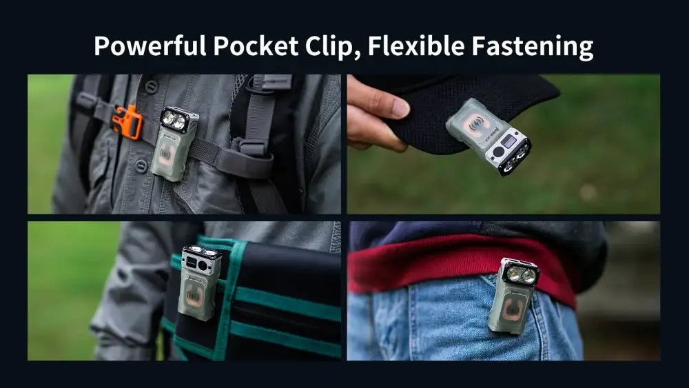 Pocket clip system for versatile mounting options on clothing for Wuben X3 Beacon All-in-One Flashlight