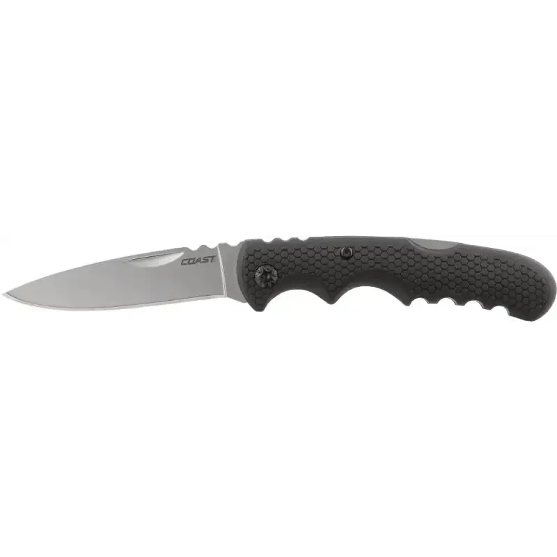 Folding Knife Stainless Steel from COAST BX300 with Textured Black Handle and Silver Blade