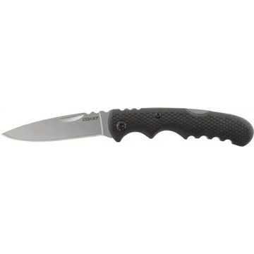 Folding Knife Stainless Steel from COAST BX300 with Textured Black Handle and Silver Blade