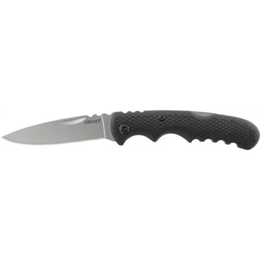 Folding Knife Stainless Steel from COAST BX300 with Textured Black Handle and Silver Blade