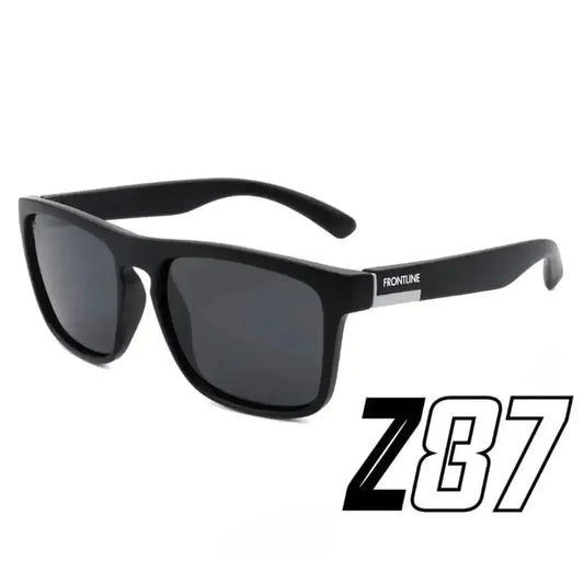 Black square-framed Pomona sunglasses with Z87 text for frontline optics and first responders