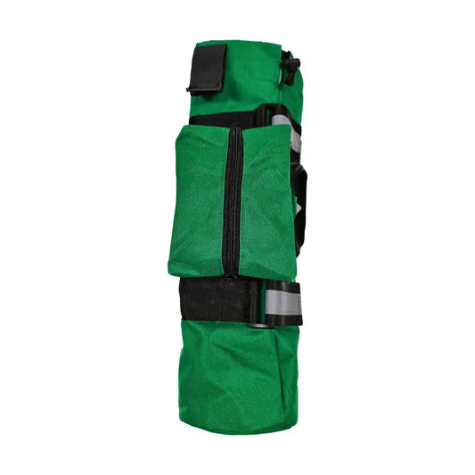 Green Portable Oxygen Cylinder Sleeve Bag with Black Straps and Buckles for easy transport