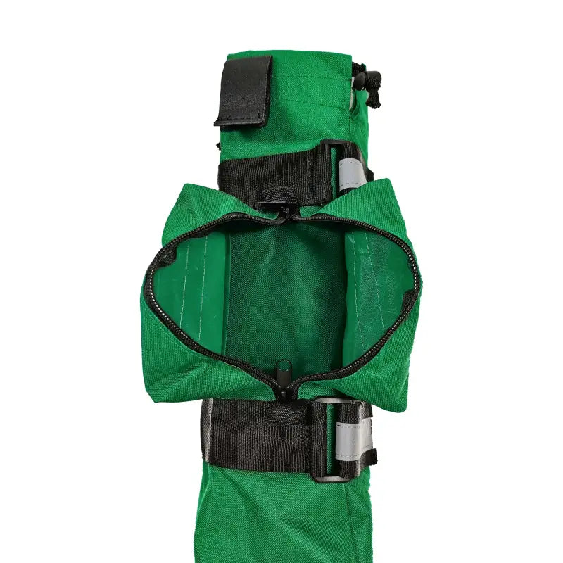 Green Portable Oxygen Cylinder Sleeve Bag with Black Straps and Buckles for easy storage