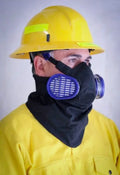 Protective mask and hard hat with Hot Shield HS-5 for half face respirator safety