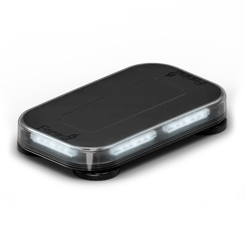 Rectangular black and clear emergency light bar for first responders, firefighters, and police