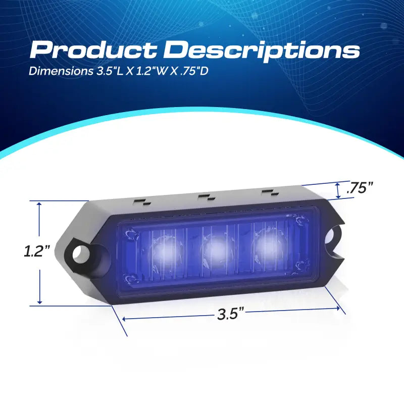 Rectangular blue LED light with dimensions for UBL G3 Surface Mount LED Surface Mount