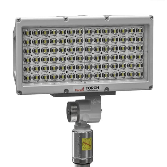 Rectangular LED floodlight on Feniex Torch Pole Light for powerful illumination