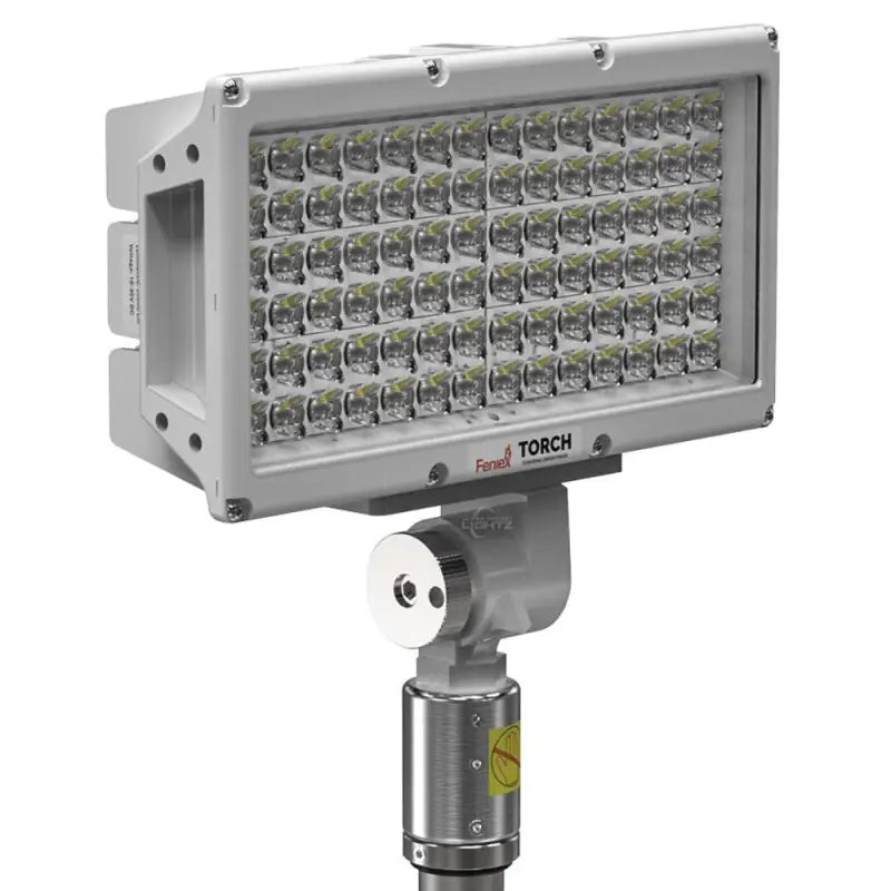 Rectangular LED floodlight on Feniex Torch Pole Light for high visibility and illumination
