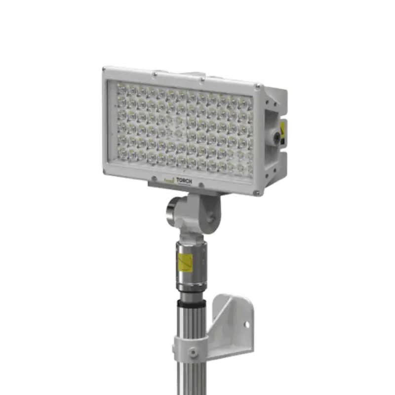 Feniex Torch Pole Light with rectangular LED floodlight on adjustable pole for outdoor lighting