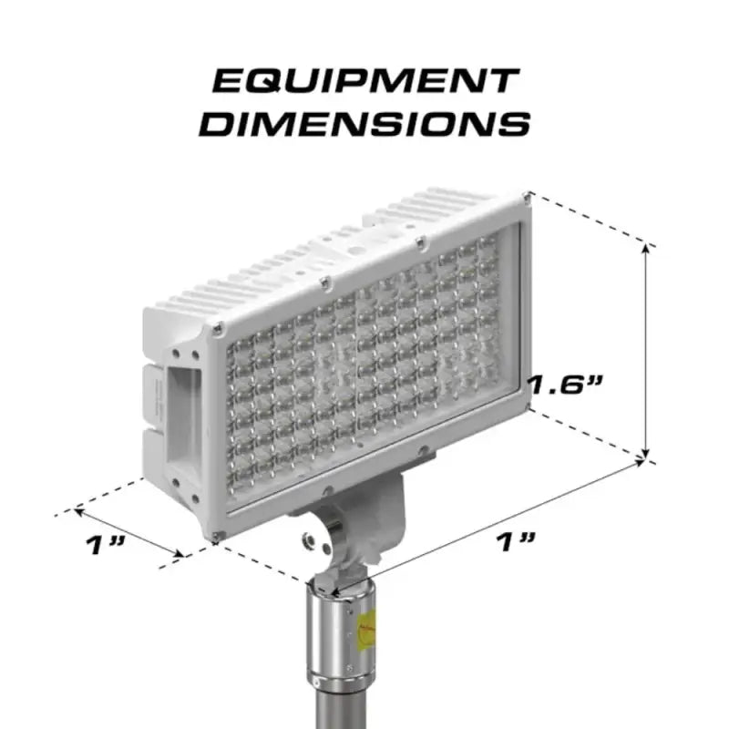 Rectangular Feniex Torch Pole Light with dimensions for optimal visibility and safety
