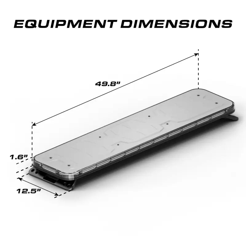 Rectangular Feniex Quantum 2.0 49-inch GPL Light Bar with dimensions for first responders